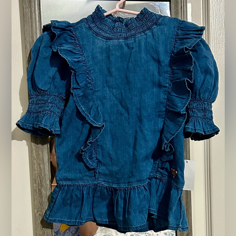 💕 NWT Girls Nordstrom Denim Blue Ruffled Blouse 💕
